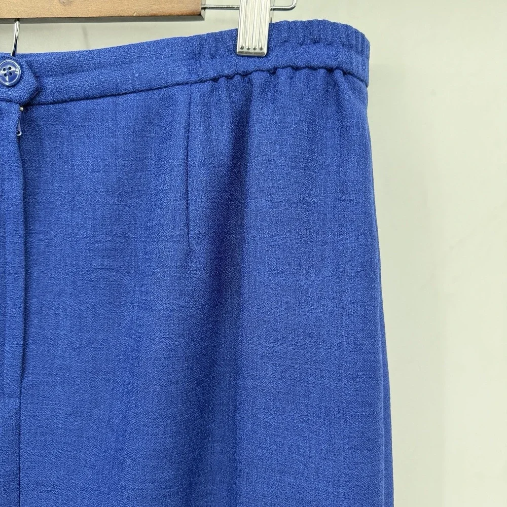 Le Suit Petite 14P Blue 2‎ Pc Skirt Suit Set Career Office Lined Short Sleeve